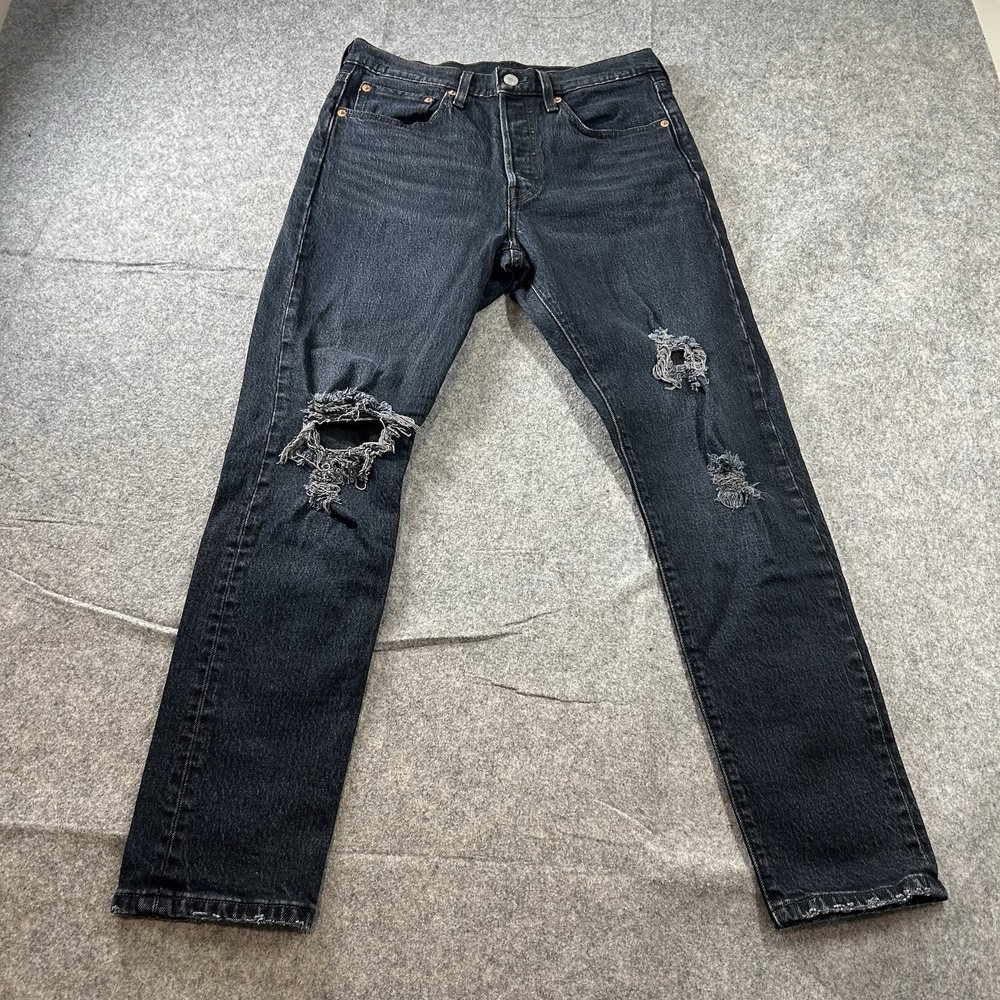 Levi's 501 Womens 27X28 Black Distressed Dark Wash Denim Cotton